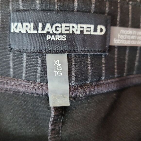 Karl Lagerfeld Mid Rise Stretch Pants 16 XL Black Gray Pinstripe Faux Zippers - Picture 14 of 14